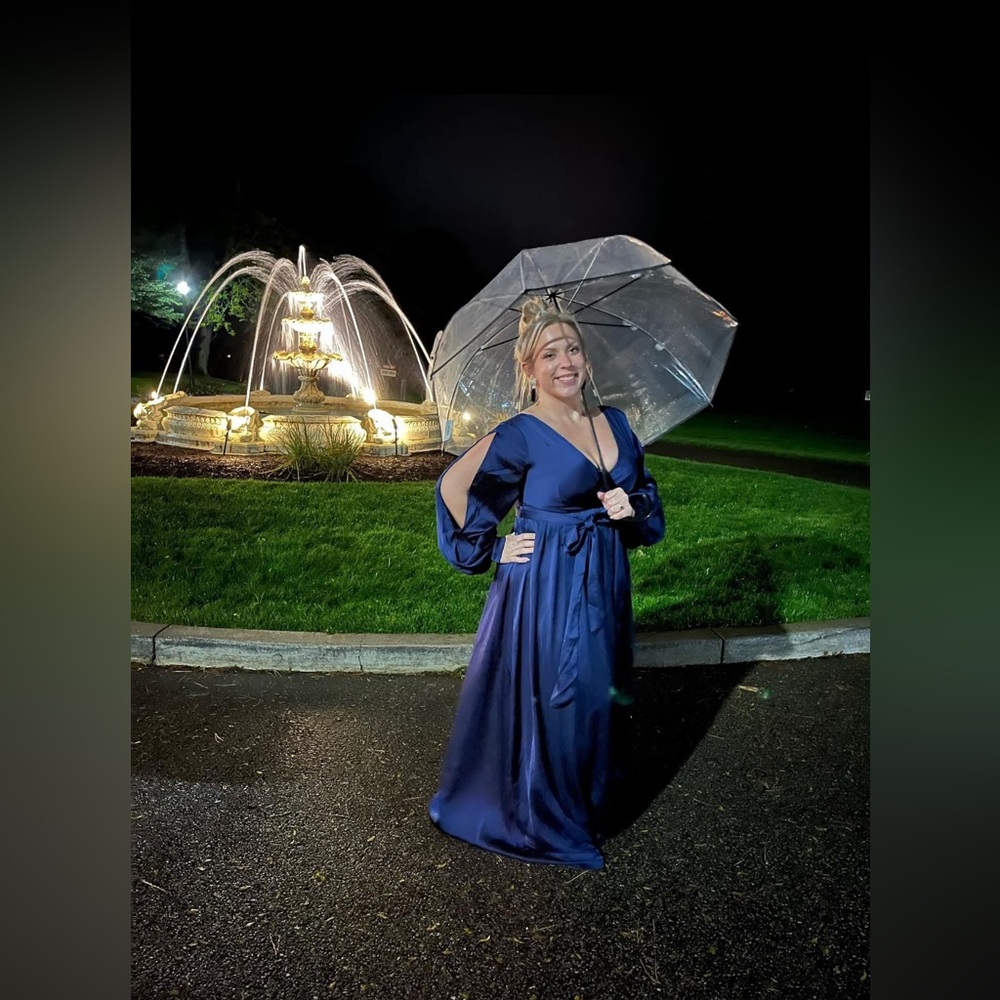 Fashion Nova Navy Blue Satin Maxi Dress